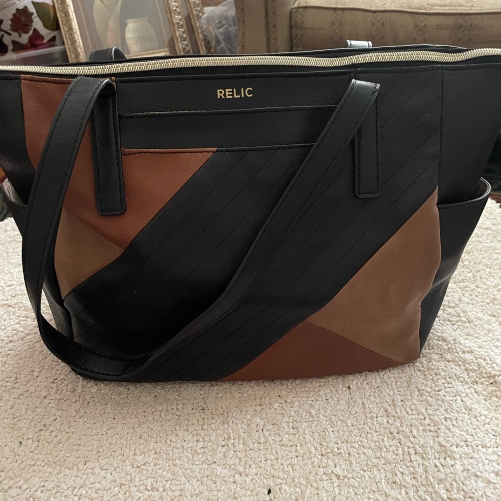 Relic Black and Brown Geometric Tote